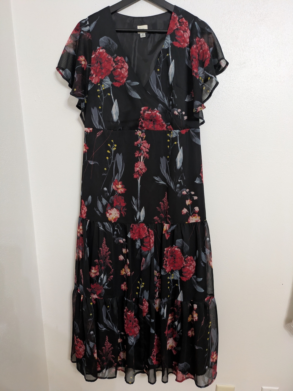 a new day Black Maxi Dress with Red Floral Print